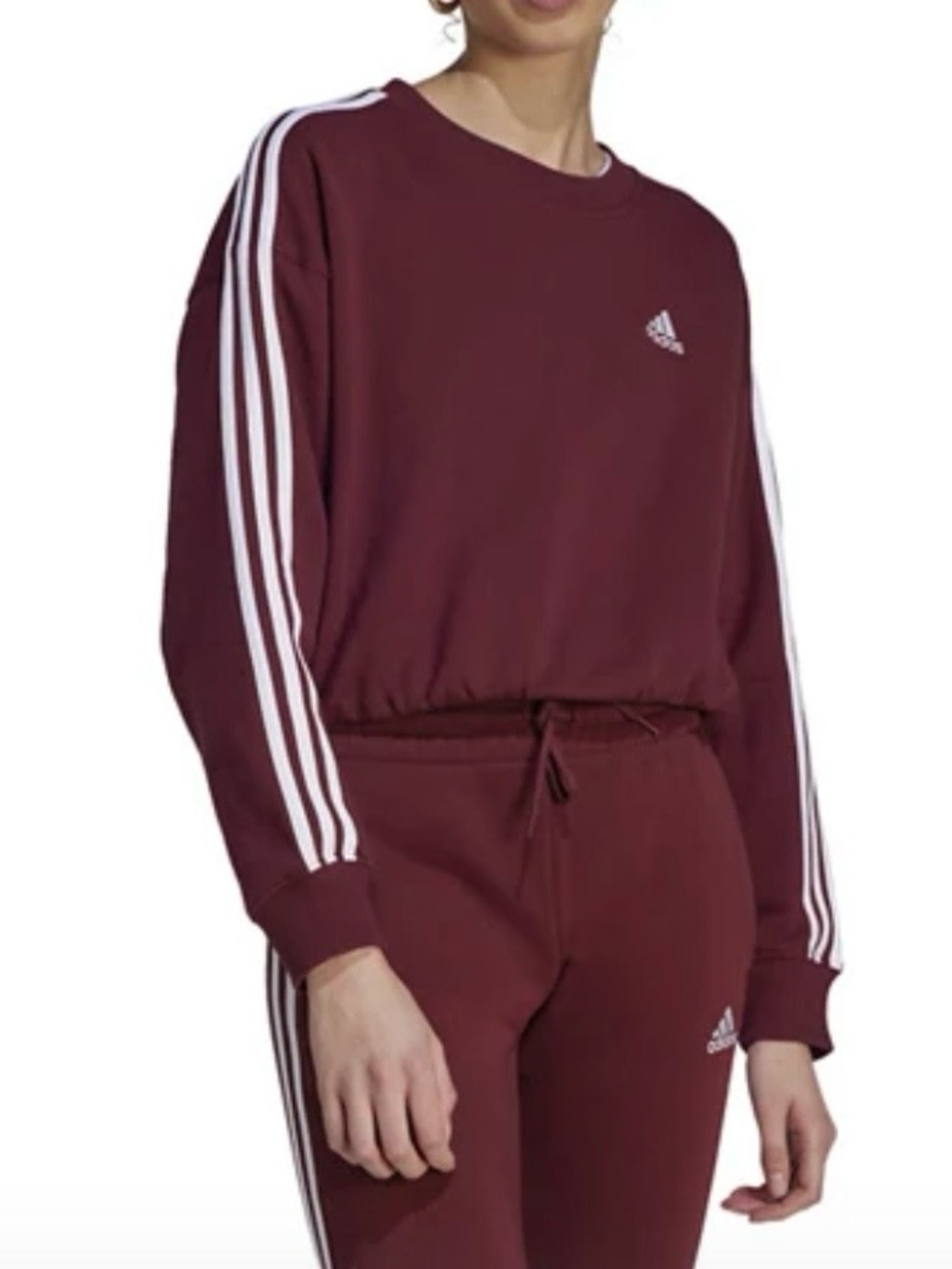 adidas Burgundy Crop Crewneck Sweatshirt